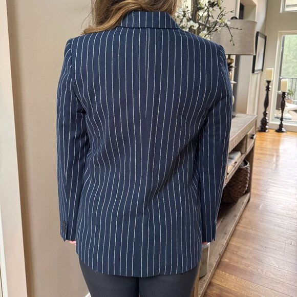 Free Assembly Navy Pinstripe Blazer Fully Lined - Picture 2 of 2